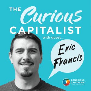 The Curious Capitalist podcast cover with Eric Francis. Eric is a white man with a goatee and is wearing a t-shirt