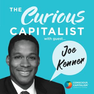 The Curious Capitalist podcast cover with Joe Kenner. Joe Kenner is a black man wearing a suit