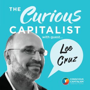 The Curious Capitalist podcast cover with Lee Cruz. Lee is a latino with facial hair and glasses.